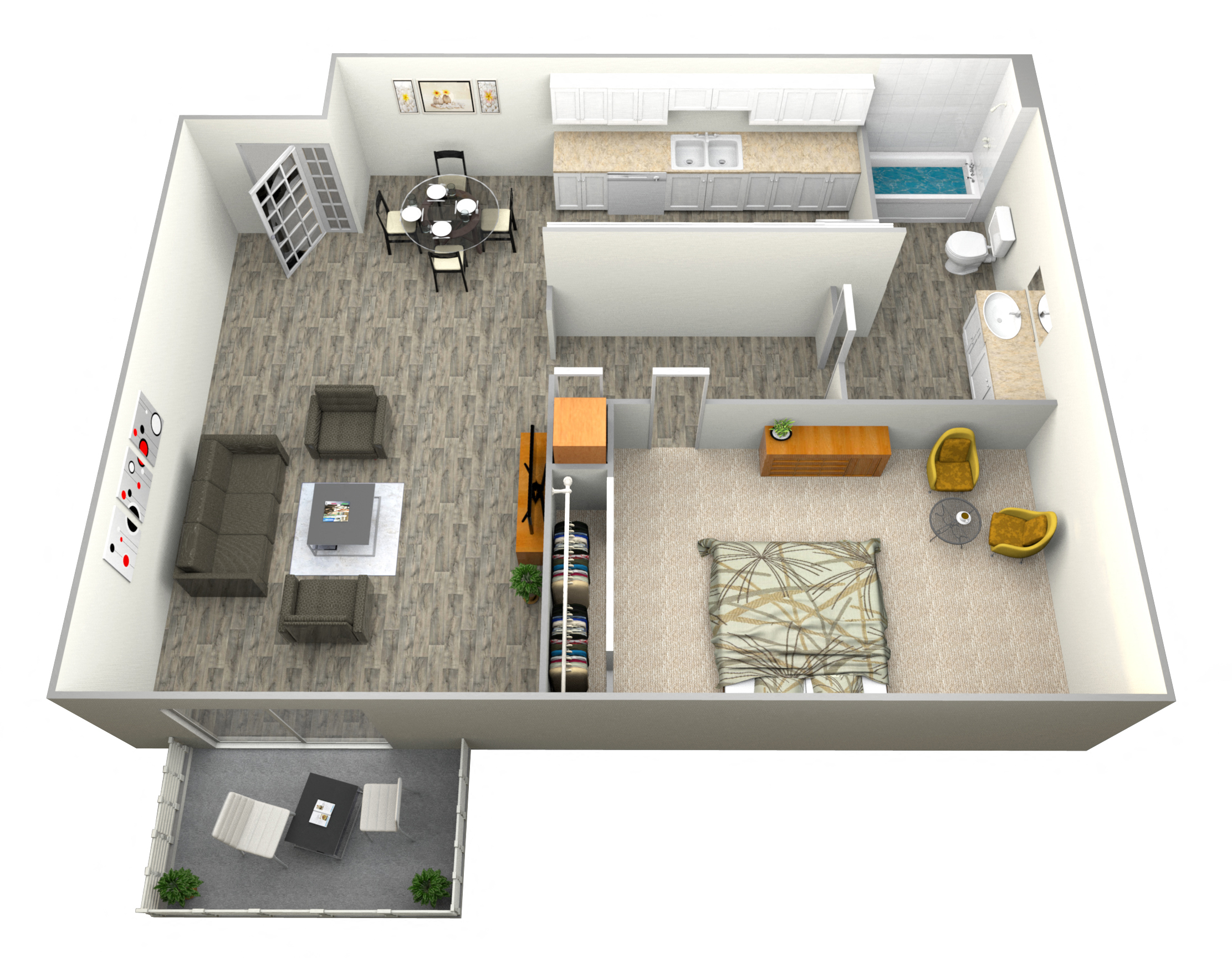Floor plan for 1 bed, 1 bath, 785 sqft